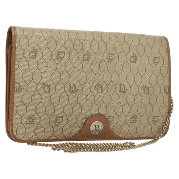 DIOR Honeycomb Canvas Chain Shoulder Bag Pvc Leather Beige - Picture 1 of 12